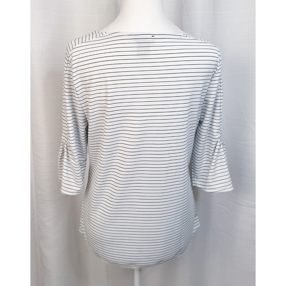 Ann Taylor Factory Blouse White Black Stripe Flutter Elbow Sleeve Top - Small - Picture 3 of 10